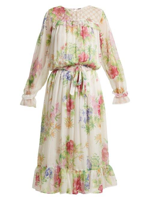 Matchesfashion.com Dodo Bar Or - Vitti Floral Print Embellished Dress - Womens - White Multi
