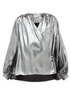 Matchesfashion.com Hillier Bartley - Wrap-front Silk-lam Blouse - Womens - Silver