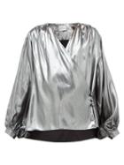 Matchesfashion.com Hillier Bartley - Wrap-front Silk-lam Blouse - Womens - Silver