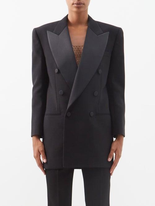 Saint Laurent - Satin-lapel Double-breasted Wool Tuxedo Jacket - Womens - Black