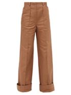 Matchesfashion.com Lemaire - Pintucked Cotton-blend Canvas Flared Trousers - Womens - Light Brown