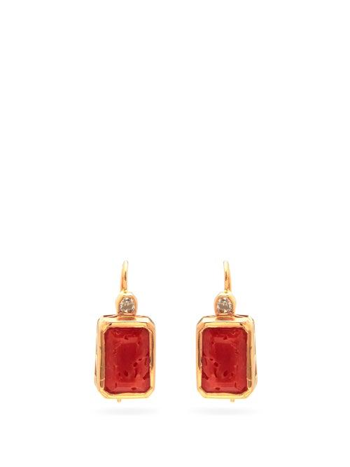Matchesfashion.com Dezso - Deco Diamond, Coral & 18kt Gold Drop Earrings - Womens - Orange Multi