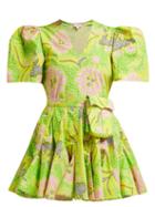 Matchesfashion.com Rhode Resort - Vivienne Puff Sleeve Cotton Blend Mini Dress - Womens - Green Print