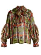 Matchesfashion.com Preen By Thornton Bregazzi - Marina Checked Silk Blend Devor Shirt - Womens - Khaki Multi