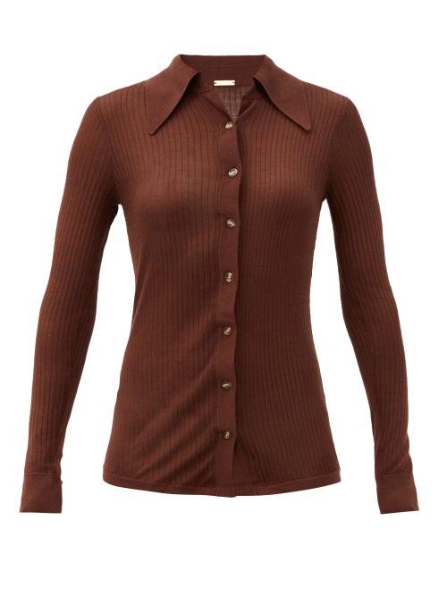 Matchesfashion.com Dodo Bar Or - Paya Rib-knitted Silk Shirt - Womens - Dark Brown