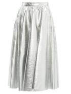 Matchesfashion.com Msgm - Metallic Faux Leather Flared Midi Skirt - Womens - Silver