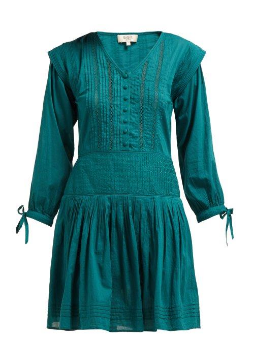 Matchesfashion.com Sea - Hemingway Pintuck Cotton Dress - Womens - Dark Green