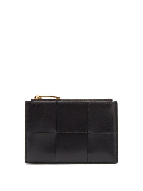 Matchesfashion.com Bottega Veneta - Intrecciato Leather Zipped Cardholder - Womens - Black
