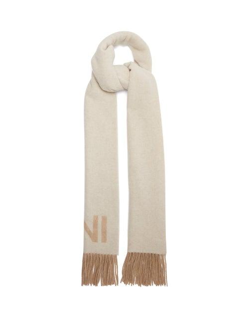 Ganni - Logo-jacquard Recycled-wool Blend Scarf - Womens - Cream
