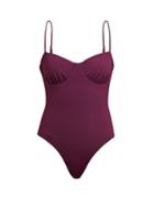 Matchesfashion.com Dos Gardenias - Love Button Underwired Stretch Jersey Swimsuit - Womens - Burgundy