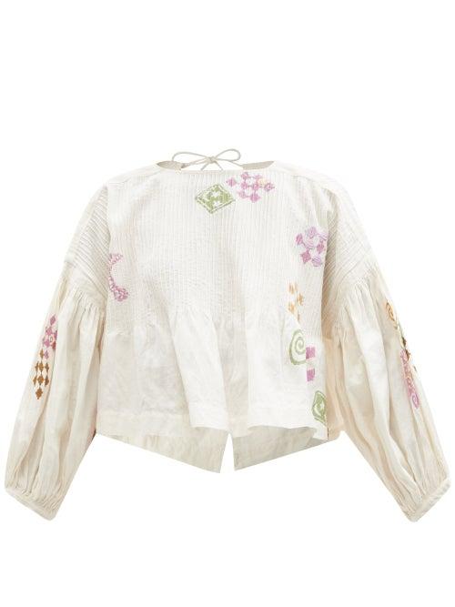 Matchesfashion.com Story Mfg. - Mon Embroidered Organic Cotton-blend Top - Womens - Ivory