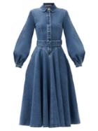 Matchesfashion.com Emilia Wickstead - Jewel Belted Balloon-sleeve Denim Dress - Womens - Denim
