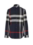 Mens Rtw Burberry - Somerton Maxi-check Twill Shirt - Mens - Navy