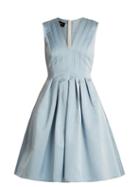 Matchesfashion.com Rochas - V Neck Pleated Duchess Satin Dress - Womens - Light Blue