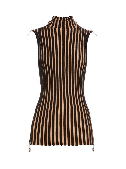 Matchesfashion.com Edun - Sleeveless Wide Ribbed Wool Blend Tunic Top - Womens - Black Multi