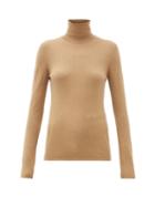 Matchesfashion.com Burberry - Logo-embroidered Roll-neck Cashmere-blend Sweater - Womens - Beige