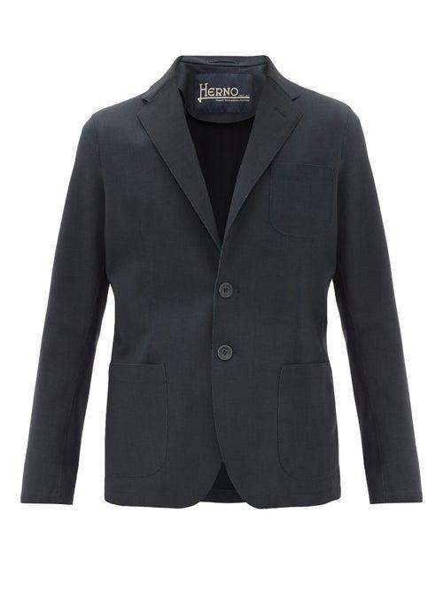 Matchesfashion.com Herno - Single-breasted Bonded-jersey Blazer - Mens - Navy