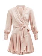 Matchesfashion.com Zimmermann - Belted Silk-satin Mini Wrap Dress - Womens - Light Pink