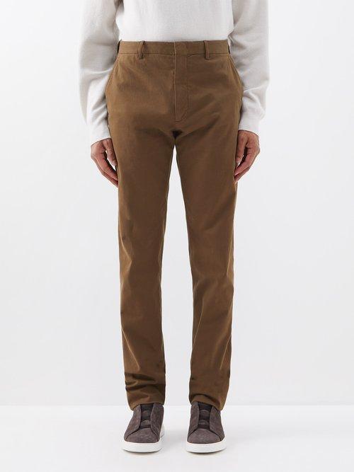 Zegna - Cotton-blend Twill Straight-leg Chinos - Mens - Brown