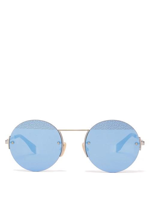 Matchesfashion.com Fendi - Ff Engraved Round Metal Sunglasses - Mens - Blue