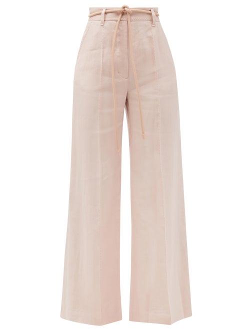 Matchesfashion.com Zimmermann - High-rise Linen-blend Wide-leg Trousers - Womens - Dusty Pink