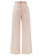 Matchesfashion.com Zimmermann - High-rise Linen-blend Wide-leg Trousers - Womens - Dusty Pink