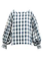 Ladies Rtw Cawley Studio - Orla Hand-smocked Check Linen Blouse - Womens - Blue White