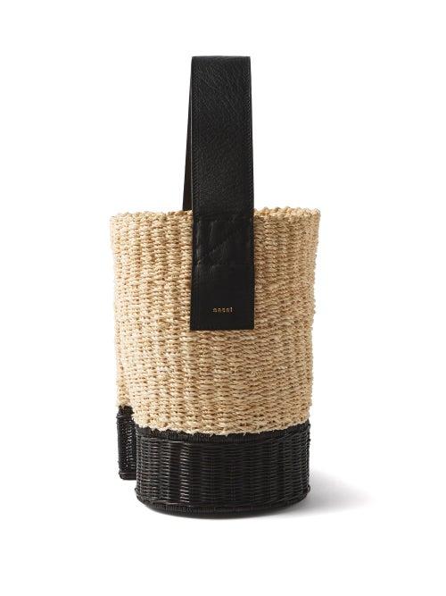 Sacai - S Raffia Bucket Bag - Womens - Black Cream