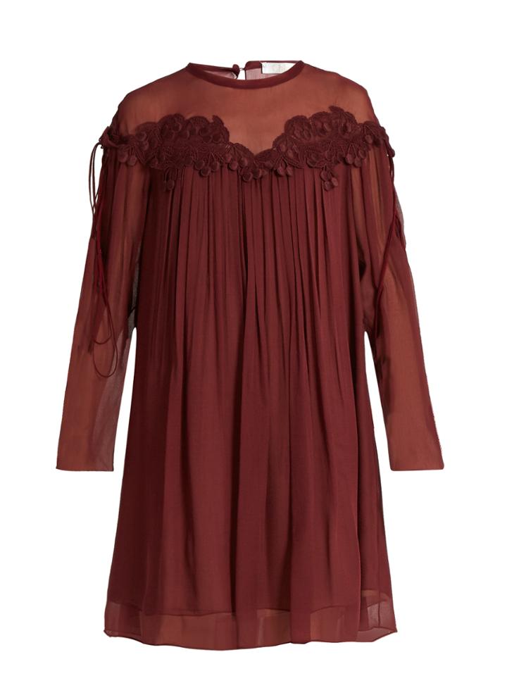 Chloé Lace-appliqu Brushed Silk-georgette Dress