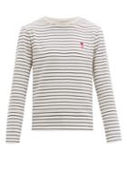 Matchesfashion.com Ami - Logo Patch Striped Cotton Long Sleeved T Shirt - Mens - White Multi