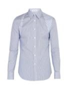 Matchesfashion.com Alexander Mcqueen - Brad Pitt Harness Striped Cotton Poplin Shirt - Mens - Light Blue