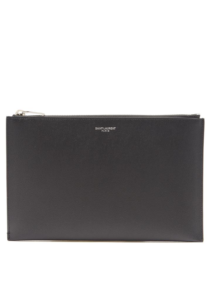 Saint Laurent Logo-print Grained-leather Pouch