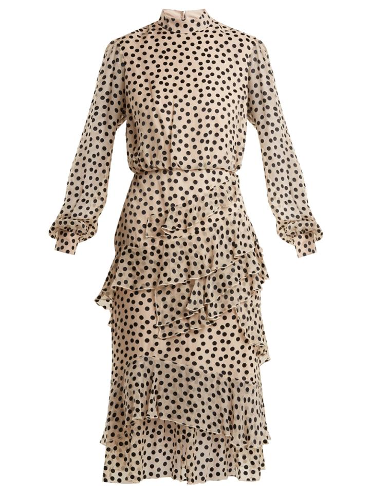 Saloni Isa Polka-dot Fil Coup Silk-blend Dress