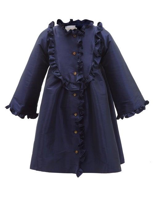 Kika Vargas - Nia Ruffled-yoke Silk-blend Taffeta Mini Dress - Womens - Navy