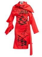 Matchesfashion.com Matty Bovan - Asymmetric Print Stretch Jersey Dress - Womens - Red Multi