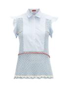 Matchesfashion.com Altuzarra - Batten Poplin-panel Cotton-crochet Top - Womens - Light Blue