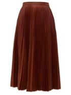 Matchesfashion.com Prada - Pleated Leather Midi Skirt - Womens - Brown