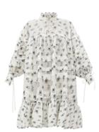 Matchesfashion.com Cecilie Bahnsen - Macy Oversized Pleated Rose Fil-coup Shirt Dress - Womens - White Multi