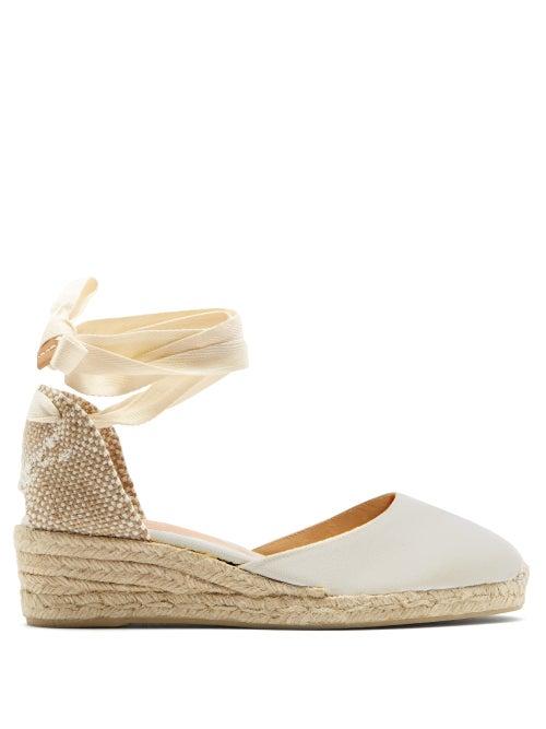 Matchesfashion.com Castaer - Carina 30 Canvas & Jute Espadrille Wedges - Womens - Cream