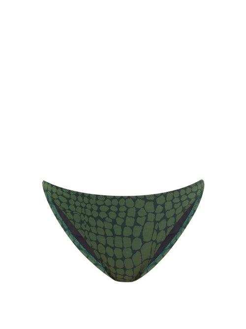 Matchesfashion.com Solid & Striped - The Tati Crocodile-jacquard Bikini Briefs - Womens - Dark Green