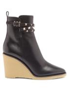 Matchesfashion.com Valentino Garavani - Rockstud Wedge-heel Leather Ankle Boots - Womens - Black