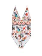 Matchesfashion.com Mary Mare - Ibiza Shell-print Swimsuit - Womens - White Print