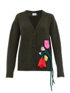 Matchesfashion.com Prada - Appliqu Rose Wool Blend Cardigan - Womens - Green Multi