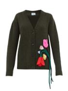 Matchesfashion.com Prada - Appliqu Rose Wool Blend Cardigan - Womens - Green Multi