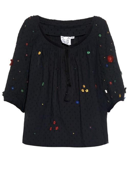 Thierry Colson Evita Garden-embroidered Cotton Top