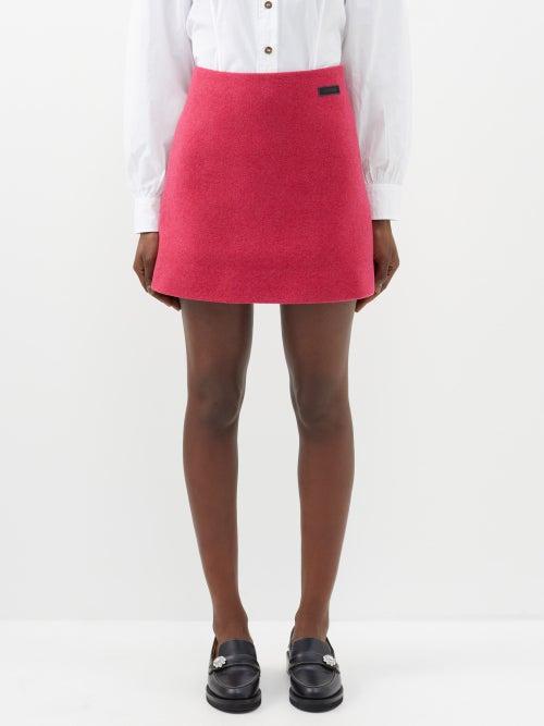 Ganni - Logo Recycled Wool-blend Mini Skirt - Womens - Bright Pink