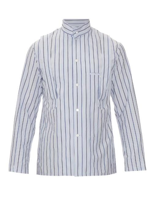 Yohji Yamamoto Stand-collar Striped Cotton-poplin Shirt