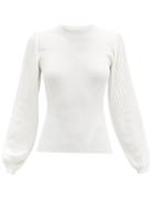 Matchesfashion.com Proenza Schouler White Label - Blouson-sleeve Rib-knitted Cotton Sweater - Womens - White