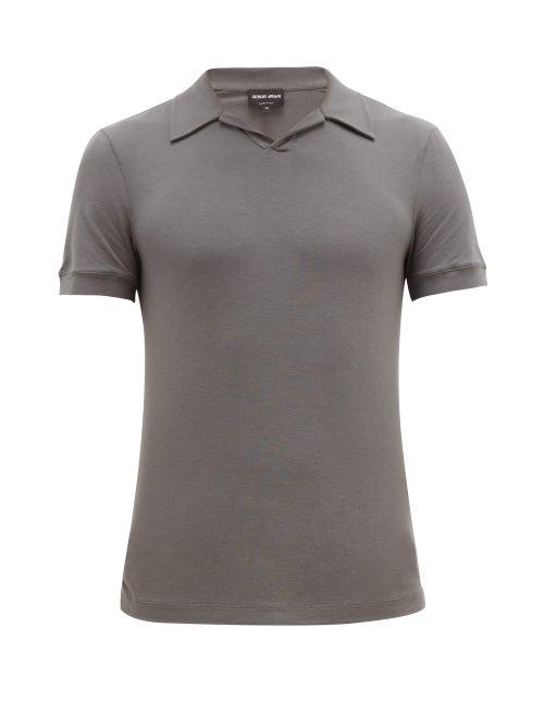 Matchesfashion.com Giorgio Armani - Open Collar Stretch Jersey Polo Shirt - Mens - Grey