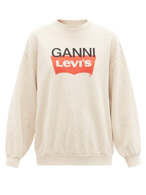 Matchesfashion.com Ganni - X Levi's Logo-print Cotton-blend Jersey Sweatshirt - Womens - Cream Print